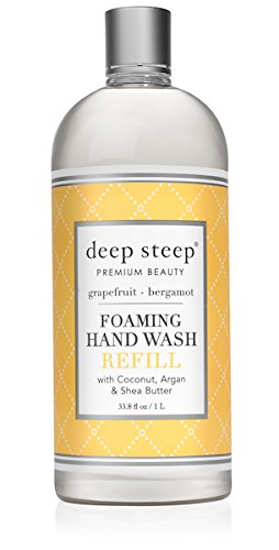Deep SteepFoaming Hand Wash, Grapefruit Bergamot Refill, 33oz, Gentle Cleanser with Aloe, Argan Oil, Shea Butter & Hyaluronic Acid – Vegan, Clean Beauty, Soft & Hydrated Hands
