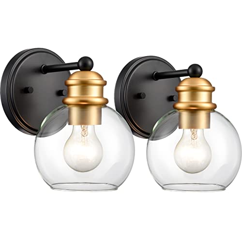 JEENKAE Modern Farmhouse Black and Gold Bathroom Wall Sconces Set of