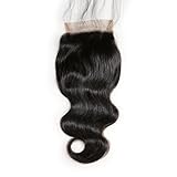 MEIEM Hair Boby Wave 4x4 Free Part Lace Closure with Baby Hair Natural Black Color Brazilian Virgin Human Hair Closures Bleached Knots (8-18 inch)