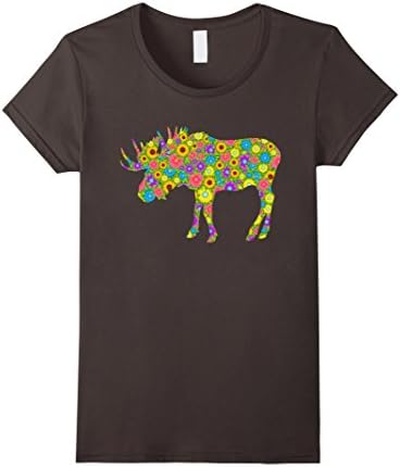 Women's Moose T shirt - Funny Moose Flowers Shirts Medium Asphalt