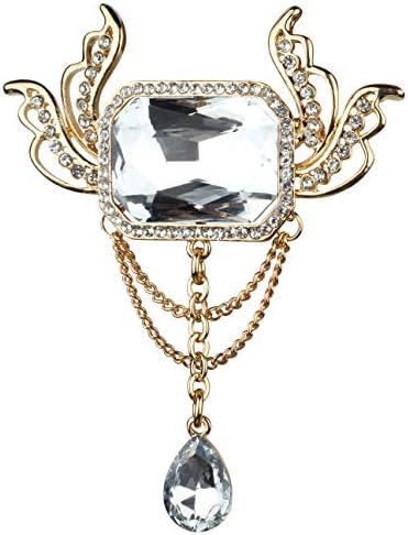 Panjatan Shimmering Crystal Wing with Golden Chain Stud Pin Brooch.