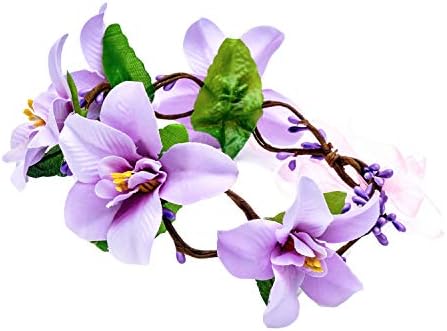 Merroyal Lily Flower Crown with Adjustable Ribbon for Wedding
