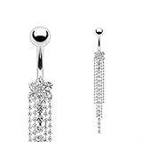 JADE Onlines Body Piercing Navel Belly Button Ring Bar - Silver Chain Tassels Style