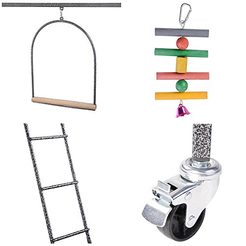 GC Global Direct Pet Parrot Play Stand Bird Cage Gym Perch with Feeding Cups (Black Square)