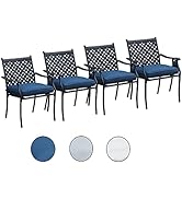 LOKATSE HOME 4 Piece Outdoor Patio Metal Wrought Iron Dining Chair Set with Arms and Seat Cushion...