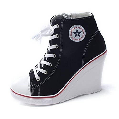 women's canvas high-heeled fashion sneaker pump shoes