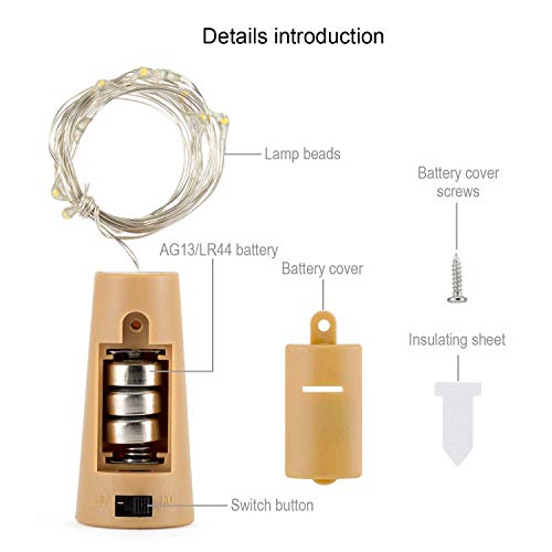 Aluan Wine Bottle Lights with Cork Christmas Lights 15 LED 10 Pack Fairy Lights Waterproof Battery Operated Cork String Lights for Jar Party Wedding Christmas Festival Bar Decoration, Warm White