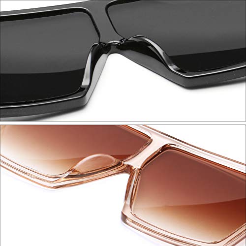 GRFISIA Square Oversized Sunglasses for Women Men Flat Top Fashion Shades (2PCS-Black-orange, 2.56)