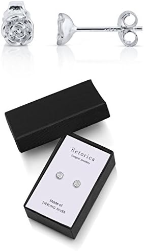 Retorica Silver Flower Stud Earrings - Elegant Silver Sterling 925 Rose Stud Earrings