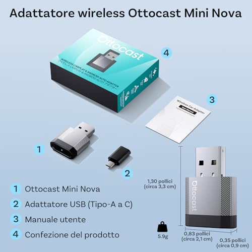 OTTOCAST 2 in 1 Wireless CarPlay and Android Car Adapter, Mini Nova 2026 Ultra-Compact Wireless Adapter, Supports ChatGPT Gemini (iOS 26.3+), Plug & Play for Car with CarPlay/Android Car Wired