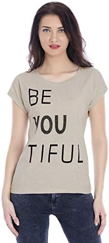 MARCA Disati Women's Round Neck Chest Stud's Printed T-Shirts Off-White