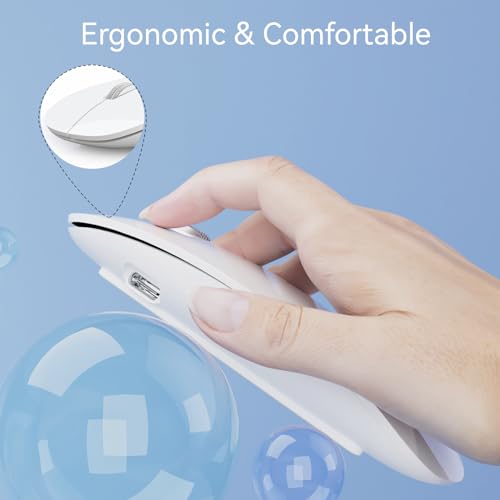 Uiosmuph U58 Wireless Rechargeable Optical Mouse, 2.4G Silent Wireless Mouse Ultra Portable with USB Nano Receiver and Type-C Adapter for PC/Tablet/Laptop (White)