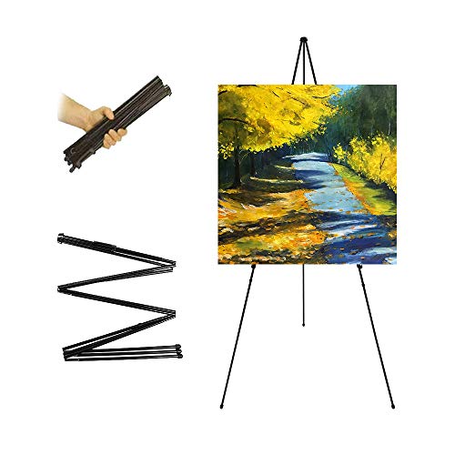 63'' Tall Display Easel, Folding Instant Poster Easel, Black Steel Metal Telescoping Art Easel for Display Show, Easy Assembly (1Pack)