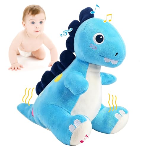 Tokiyis Giochi Neonato 6 Mesi, Dinosauro Peluche Interattivo Musicale Strisciare per Tummy Time, Giocattolo per Imparare a Strisciare da 6 7 8 9 10 12 Mesi, Regalo per Bambini Giocattolo 1 2 3 Anni