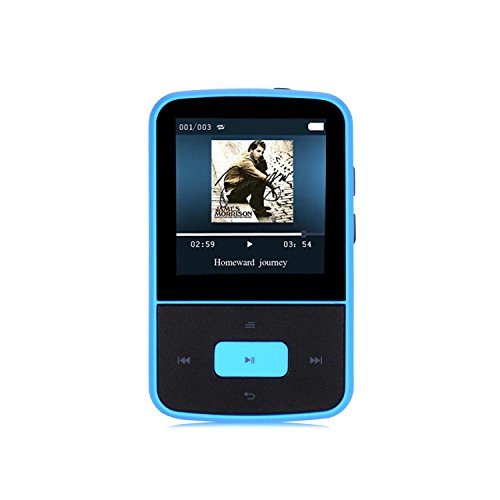 AGPtek G05- Mini clip Reproductor de MP3 8 GB TFT pantalla 1.5 pulgadas con radio FM, Azul