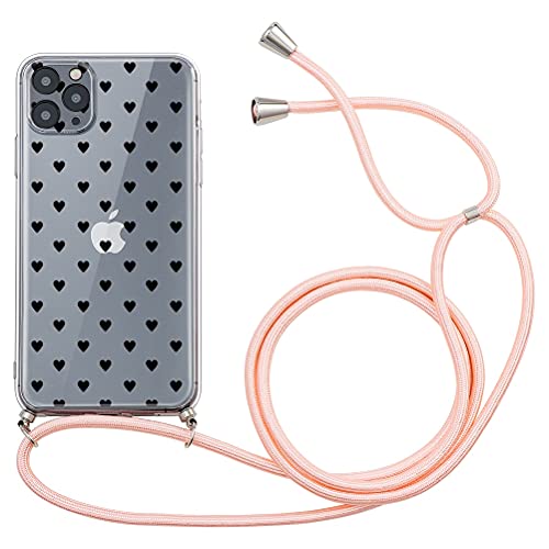 Yoedge Necklace Case Compatible with Apple iPhone 13 Pro Transparent 6.1 Inch, Phone Case with Cord Ultra Thin Soft TPU Bumper Cover TPU Shockproof with Adjustable Cord, Love Pink