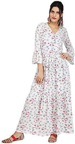 Shalvi Women's Rayon Tiered Long Dress for Women Party Wear (White)