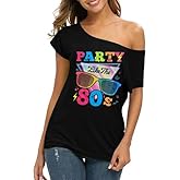 80s Outfit for Women 80's Retro Theme Party Shirts Vintage Disco Outfits 1980s Clothes 90s Neon Off Shoulder Tops