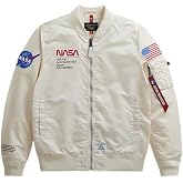 Alpha Industries L-2B NASA Gen II Flight Jacket &ndash; Lightweight Water-Resistant Bomber with NASA Logo Patches &amp; Utility Sleeve
