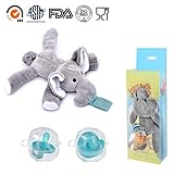 2-Pack Elephant Pacifiers Holder,STAR-FLY Lovely No Toxicity Removable Animals Infant Pacifiers with Plush Animal Toy Baby Newborn Pacifier Orthodontic Nipples.