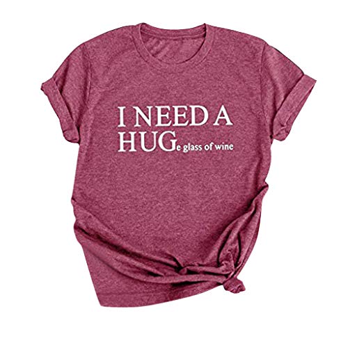LA GUAPA I Need A Huge Glass of Wine Womens T-Shirts Print Blouse T-Shirt Casual Short Sleeve Tops Funny Graphic Tee