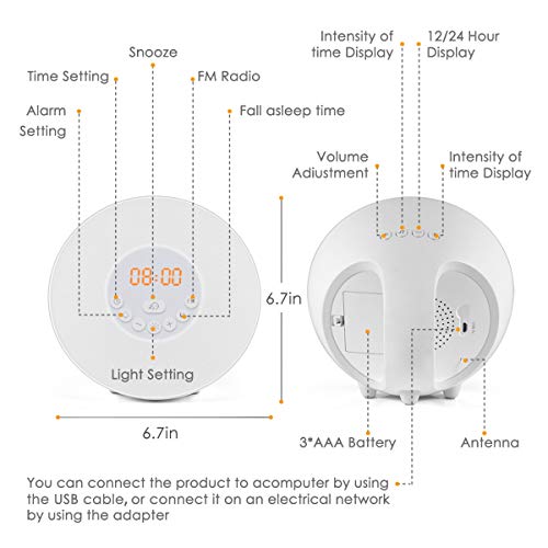 Sunrise Alarm Clock, Digital Clock, Wake Up Light with 6 Nature Sounds, FM Radio and Touch Control (White)