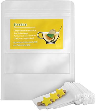 Drawstring Tea Filter Bags, Disposable Unbleached Safe Tea Infuser, M Size Perfect for Loose Leaf Tea（3 Free Clip, Pack-100, White）