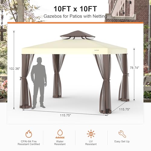 GOJOOASIS 10'x10' Patio Gazebo Review: Beige Tent with Removable Netting image 16