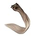 Full Shine Blonde Balayage Hair Extensions Clip in Human Hair Light Ash Brown to Double Weft Ombre Blonde Clip in Hair Extensions 18 Inch 7 Pcs 120 G