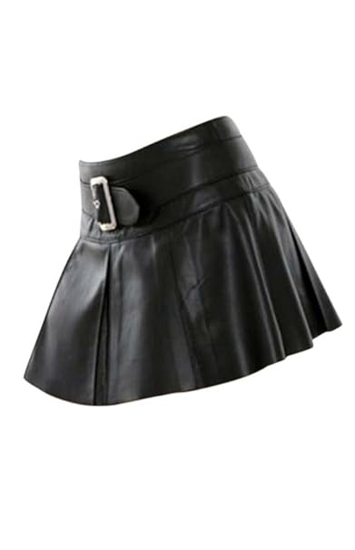 Sexy Mini Leder Rock mit Schnalle vorne, gefüttert, in Schwarz, Gr. L Modell S107