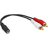 Cmple - 3.5mm Female to 2 RCA Male Stereo Audio Y Cable Adapter, Compatible with TV, Smartphones, MP3 Players, Tablets, Speak