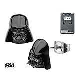 Disney Star Wars Stainless Steel Black IP 3D Darth Vader Stud Earrings