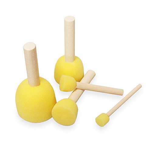 30 Pcs Round Paint Foam Sponge Painting Brushes Set Assorted Size with Wooden Handle Sponge Stippler Set/Drawing Tools For Kids, DIY Crafts (5 Size)