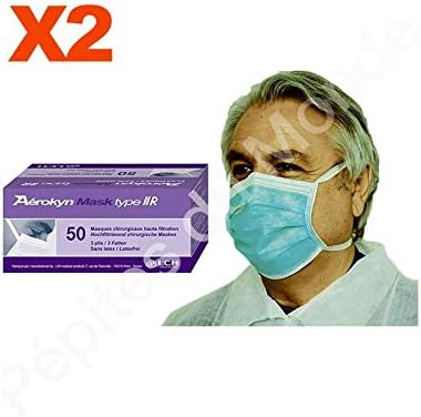 Pépites du Monde PDM-PLM02R-2 Medical Mask with AEROKYN TIIR Ties 3 Ply High Filtration 2 Boxes of 50 Masks Green