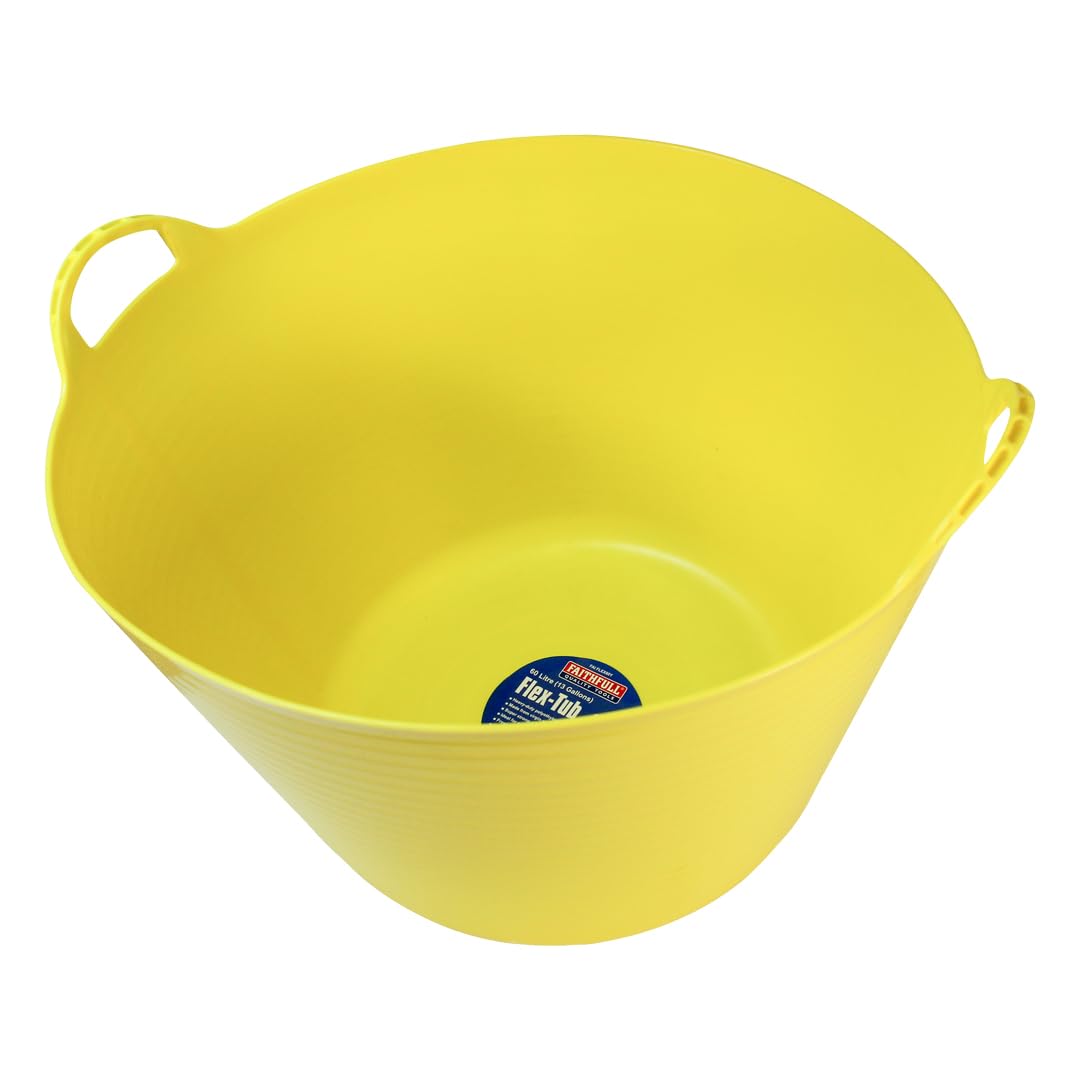 Faithfull Flex Tub – Multi-Purpose & Durable Flexible Bucket for Garden, DIY, Building & Farming - 60L (13gl), Yellow