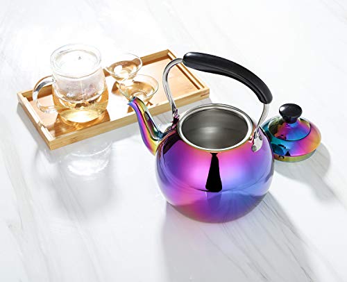 ROYDOM Whistling Tea Kettle Stainless Steel Teapot, 2-Liter Rainbow Teakettle for Stovetop Induction Stove Top, Fast Boiling Heat Water Tea Pot Maker Colorful 2.1-Quart - Thumbnail 5