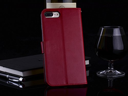 Scheam iPhone 7 Plus iPhone 8 Plus Wallet Leather Case Protective Durable Phone case Shell Folio flip Cell Phone Cover Bag Card Slots,Cash Pocket,Red