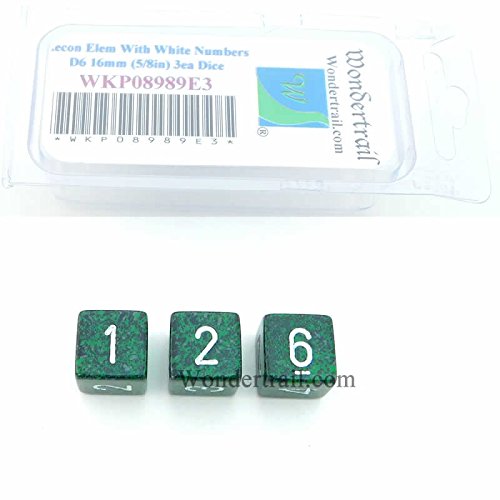 Recon Elemental Dice with White Numbers D6 16mm (5/8in) Pack of 3 Wondertrail WKP08989E3