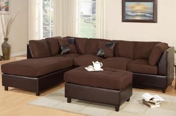 Amazon Com Poundex New Chocolate Microfiber Leatherette Sectional
