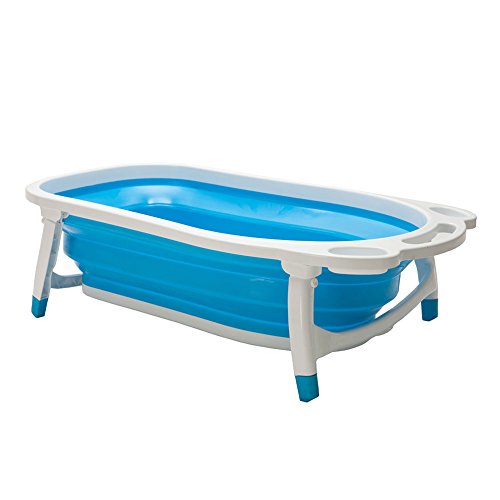 Kidsmile Baby Bathtub Portable Collapsible Bathing Tub with Non-Slip Mat, Foldable Shower Basin with Infant Sling, Comfort Folding Baby Bathtub, Deluxe Newborn to Toddler Tub, Blue - Thumbnail 7
