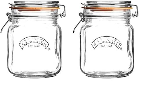 Kilner 1 Litre Square Glass Clip Top Preserve Storage Jar (Pack of 2)