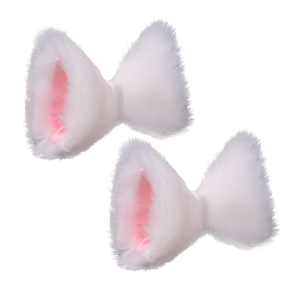 2 Pairs Faux Fur Fox Cat Ears Hair Clip Clip-on Animal Ears Cosplay Party Halloween Costume Ears Headwear (White)