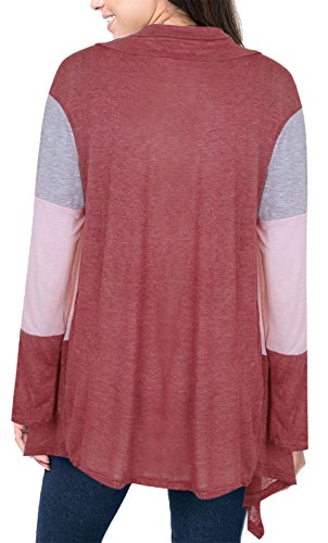 Women's Aztec Open Front Varsity Cardigan Sweaters Office Burgundy S - Thumbnail 2