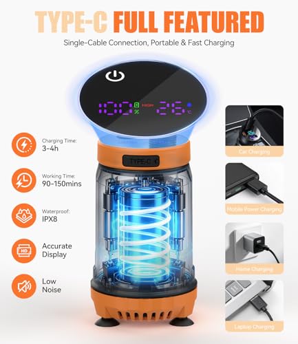 Portable Camping Shower, 8000mAh Portable Shower Pump Underwater Shower USB Rechargeable LCD Display, IPX8, for Camper, Travel, Beach, Pets