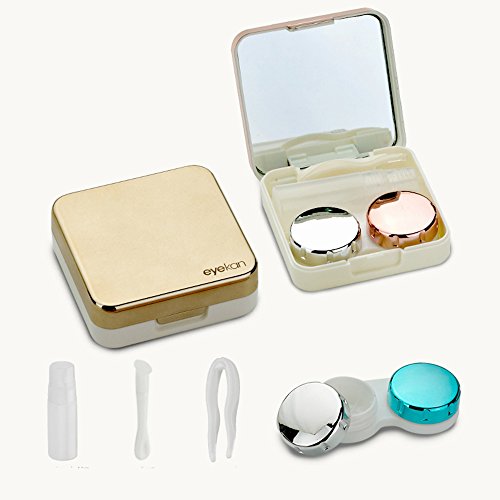 Qishi Mini Travel Simple Contact Lens Case Box Container Holder (Gold)