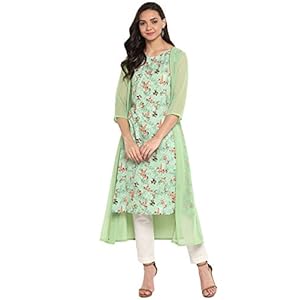 Janasya Women’s Green Poly Crepe A-line Kurta