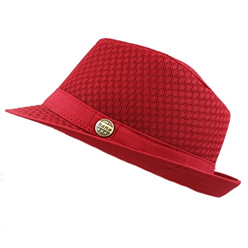 THE HAT DEPOT 200G1015 Classic Cool Soft Mesh Fedora hat (L/XL, Red)