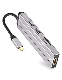 J&D 6-in-1 USB C Hub, Portable 6-Ports Aluminum Type-C Hub with Power Delivery PD Type C Charging Port, 4K HDMI Port, SD TF Card Reader, USB 3.0 USB 2.0 Port Adapter, USB-C Hub - Gray