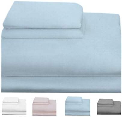 Homefair Linen Bedsheet 400 Thread Count 100% Cotton Sateen weave King Sheet Set, 4 Piece Bedding Set, Elastic 16 inch Deep Pocket, Edge Hemstitch, Blue