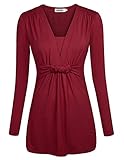 Ninedaily Women Tunics V-neck Ruffles Long Sleeve Draped Shoulder Blouse Tops